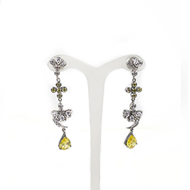 925 Silver Long Hanging Earrings, Cubic Zirconium & Citrine Ston