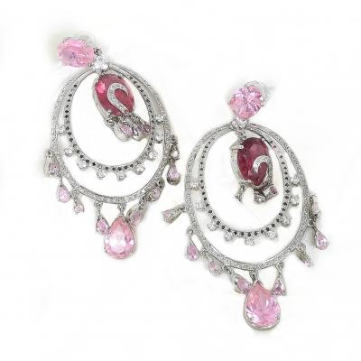 925 Sterling Silver Rhodium Plated Beatiful Designed Pink & Whit