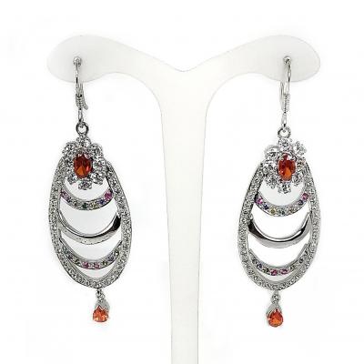 White & Orange  & Multi Coloured Zircon  925 Sterling Silver Rho